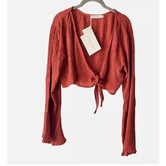 Savannah Morrow Amarillo Top NWT Long Sleeve Tie Crop Bamboo Silk Top XS - Picture 2 of 3